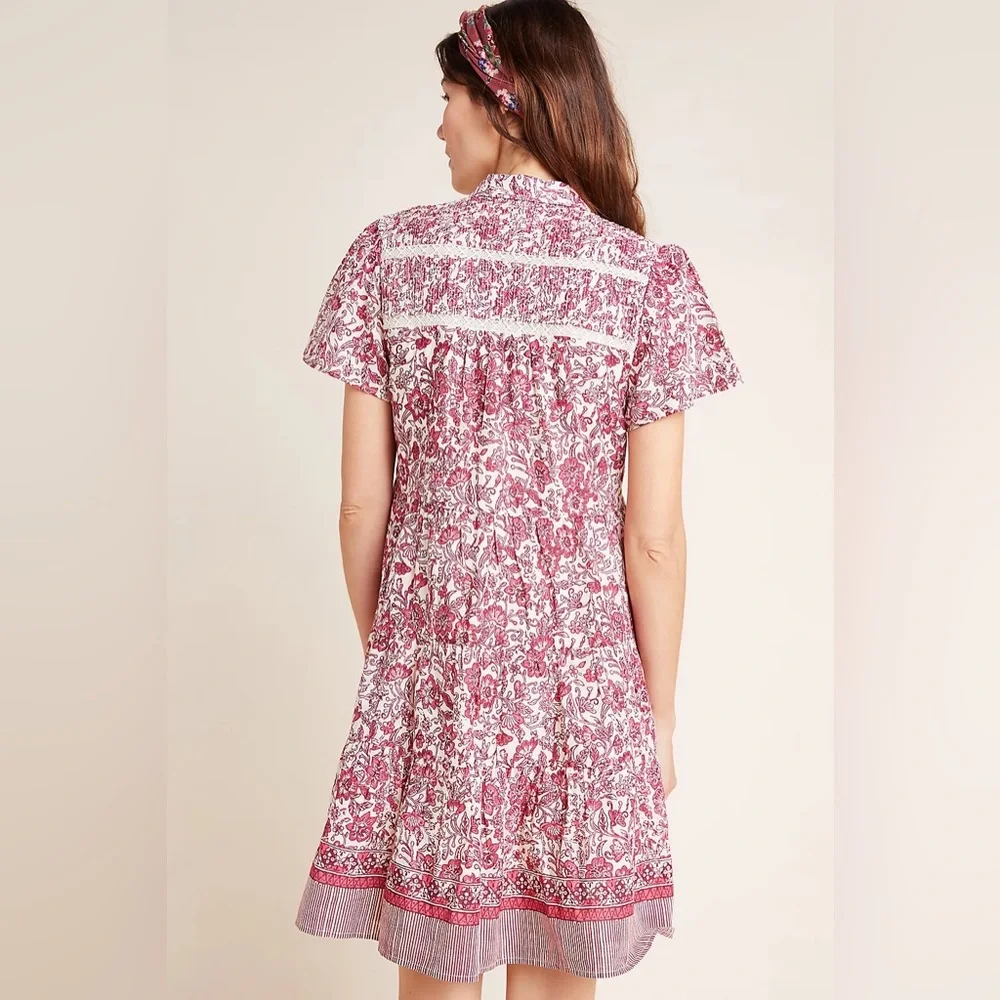 Anthropologie Red Cream Floral Georgina Dress by Maeve XS - Picture 6 of 16